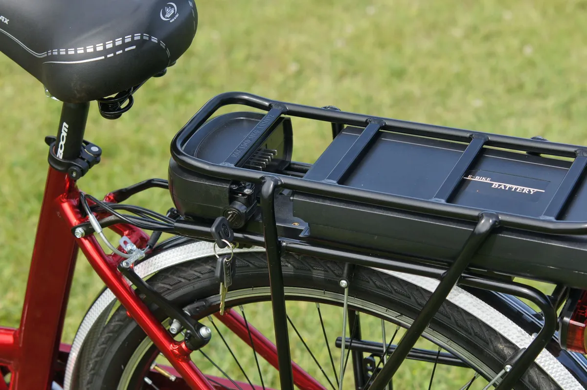 closeup of an e-bike battery