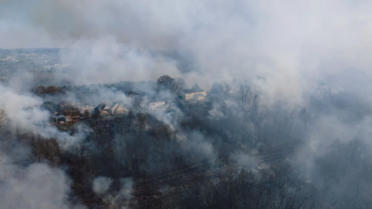 neighborhood with wildfires nearby
