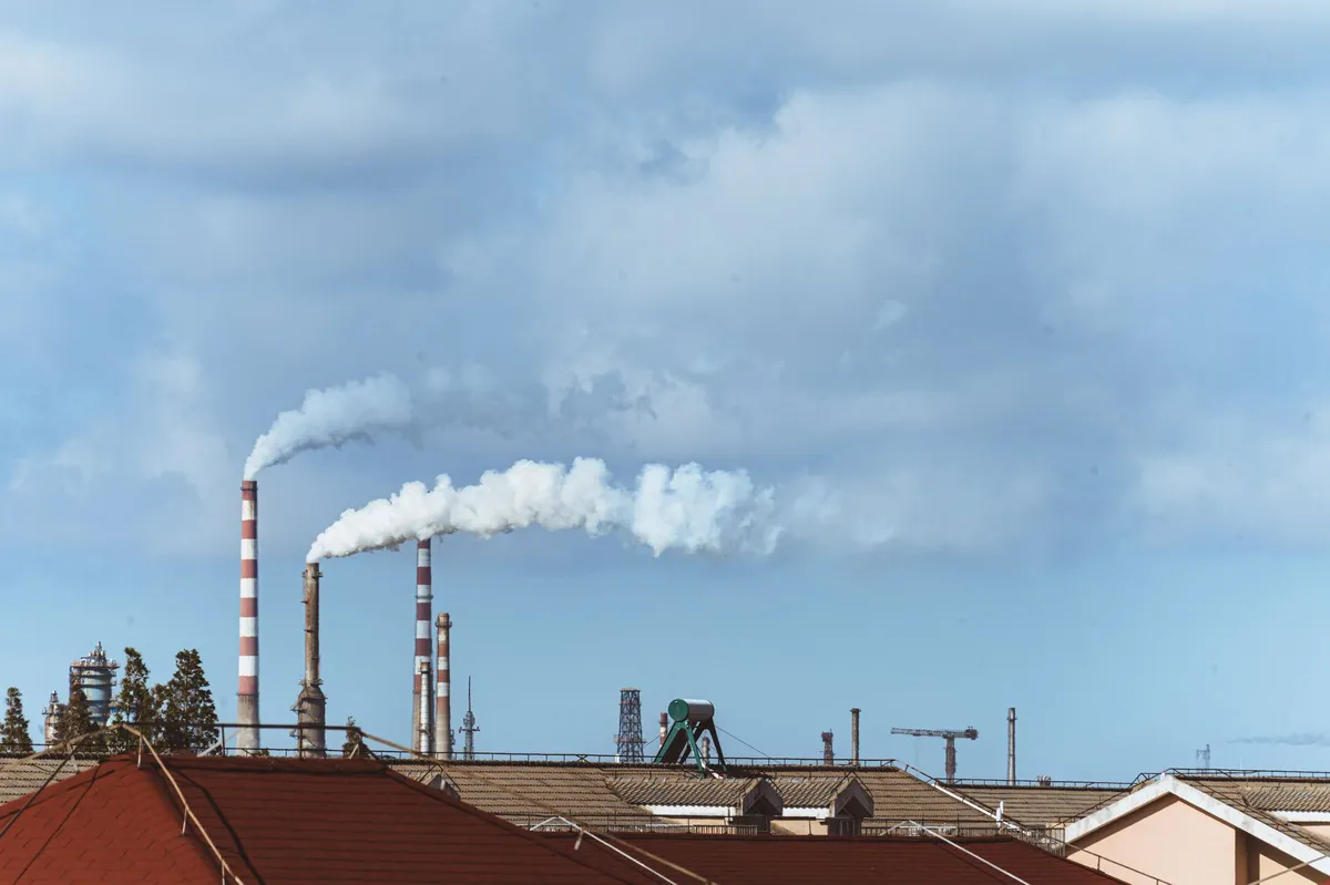 smoke-filled urban skyline