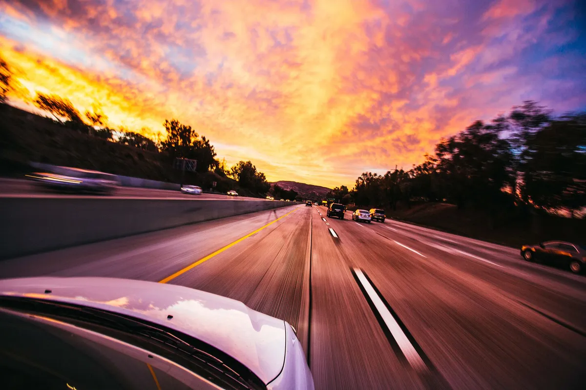 California highway sunset