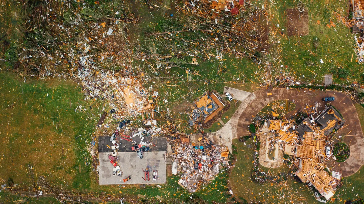 tornado damage scene