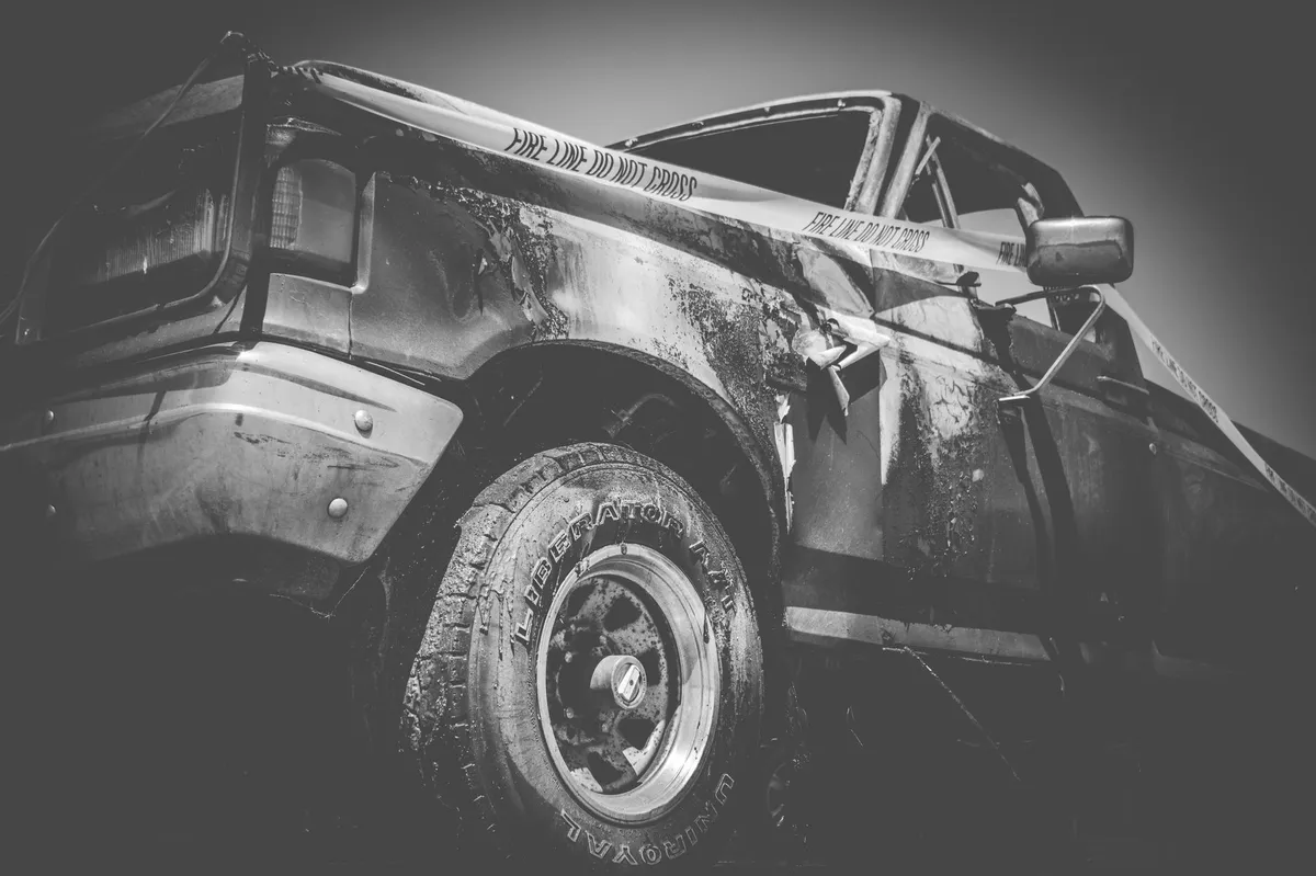 staged truck crash scene
