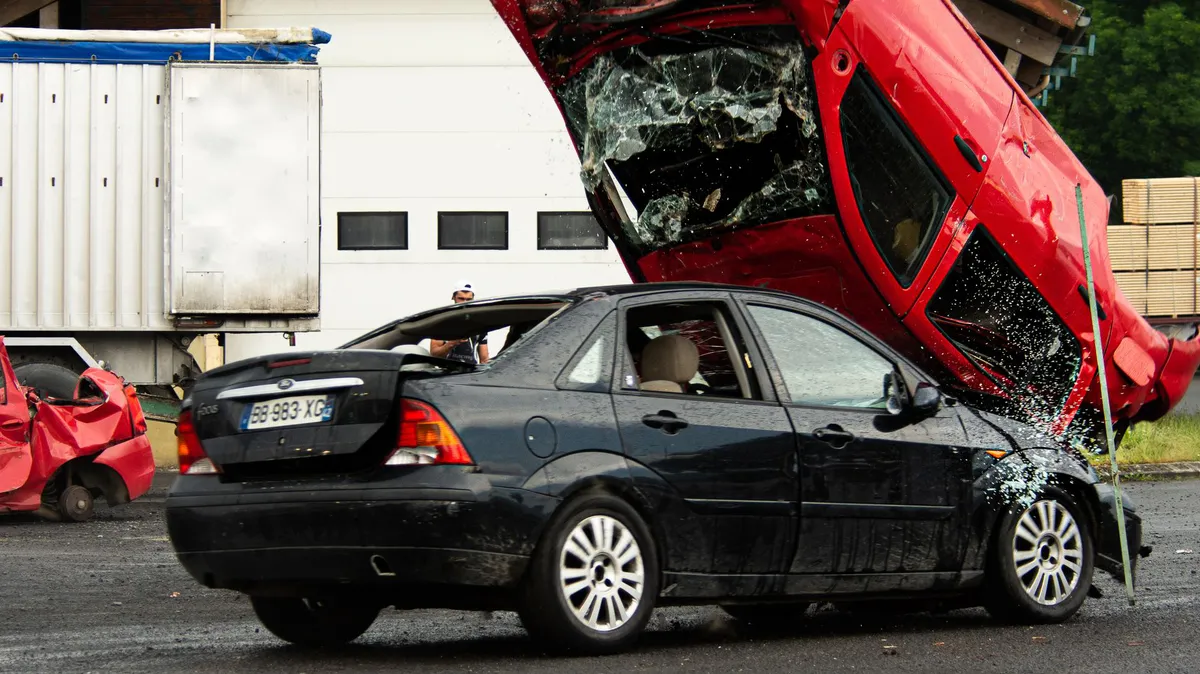 staged car accident scene