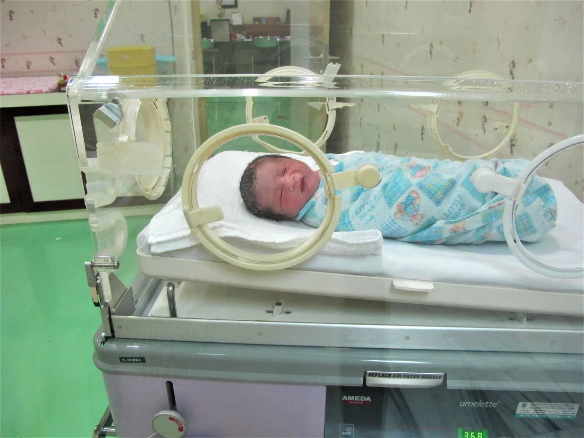 newborn in hospital incubator