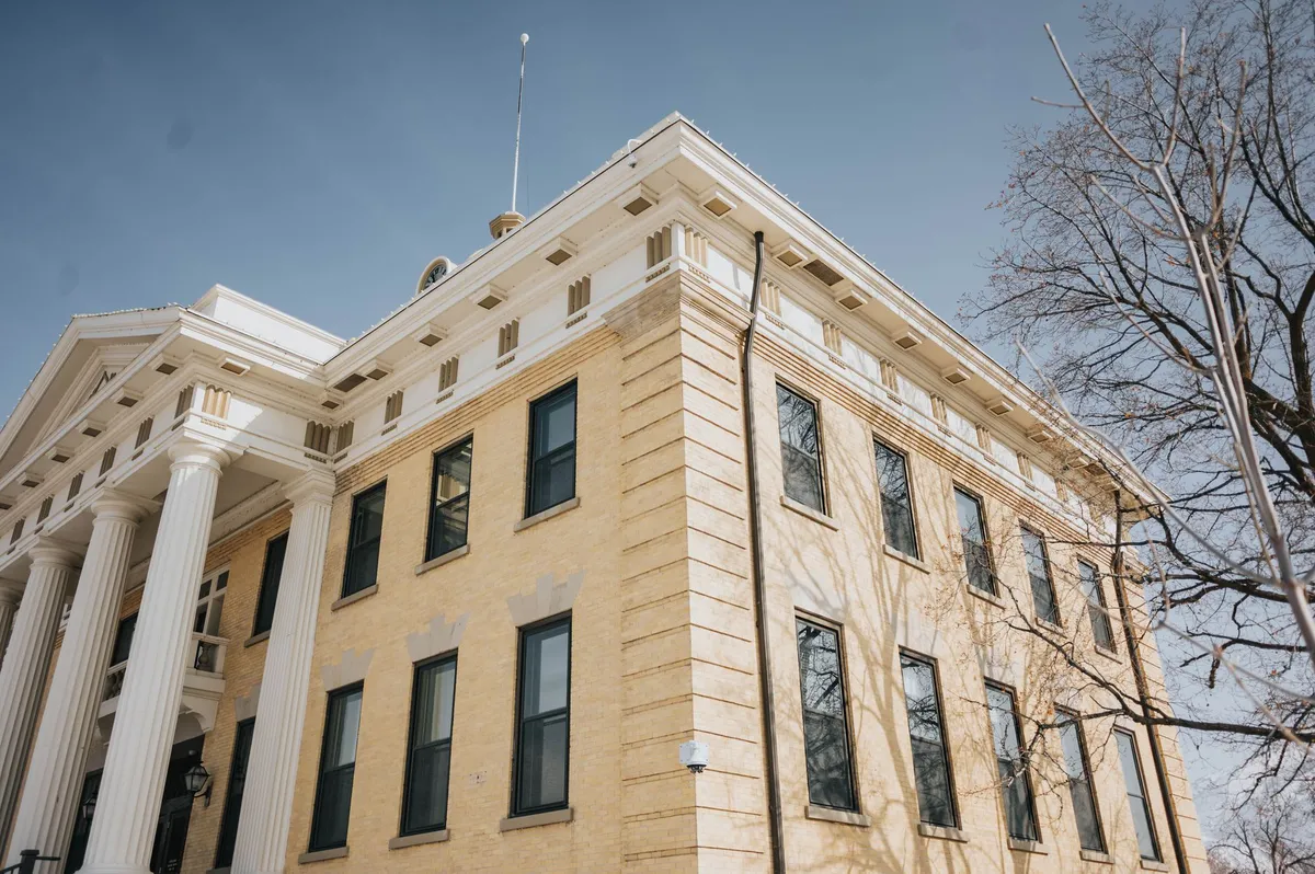 deteriorating courthouse exterior