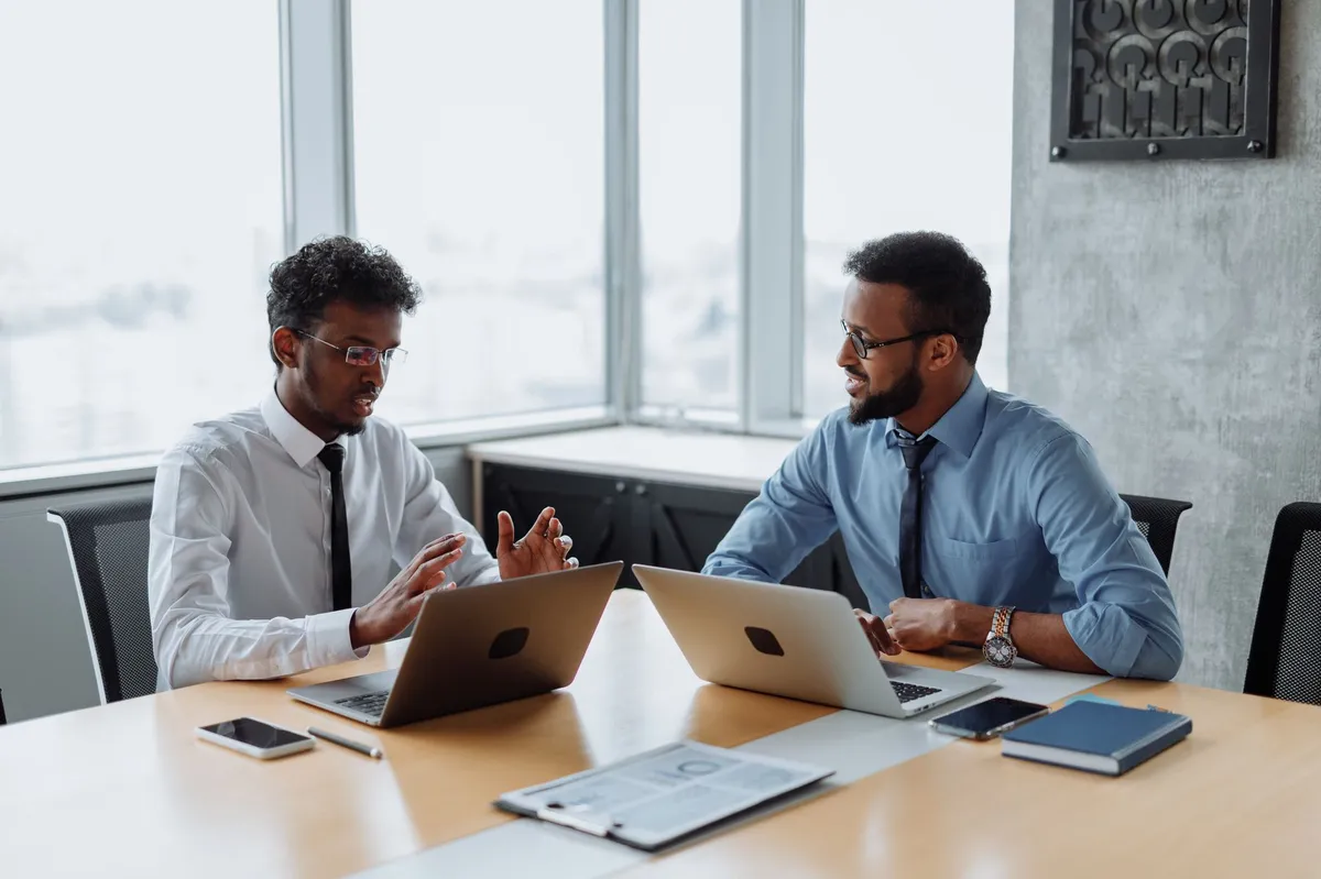 business team discussing technology