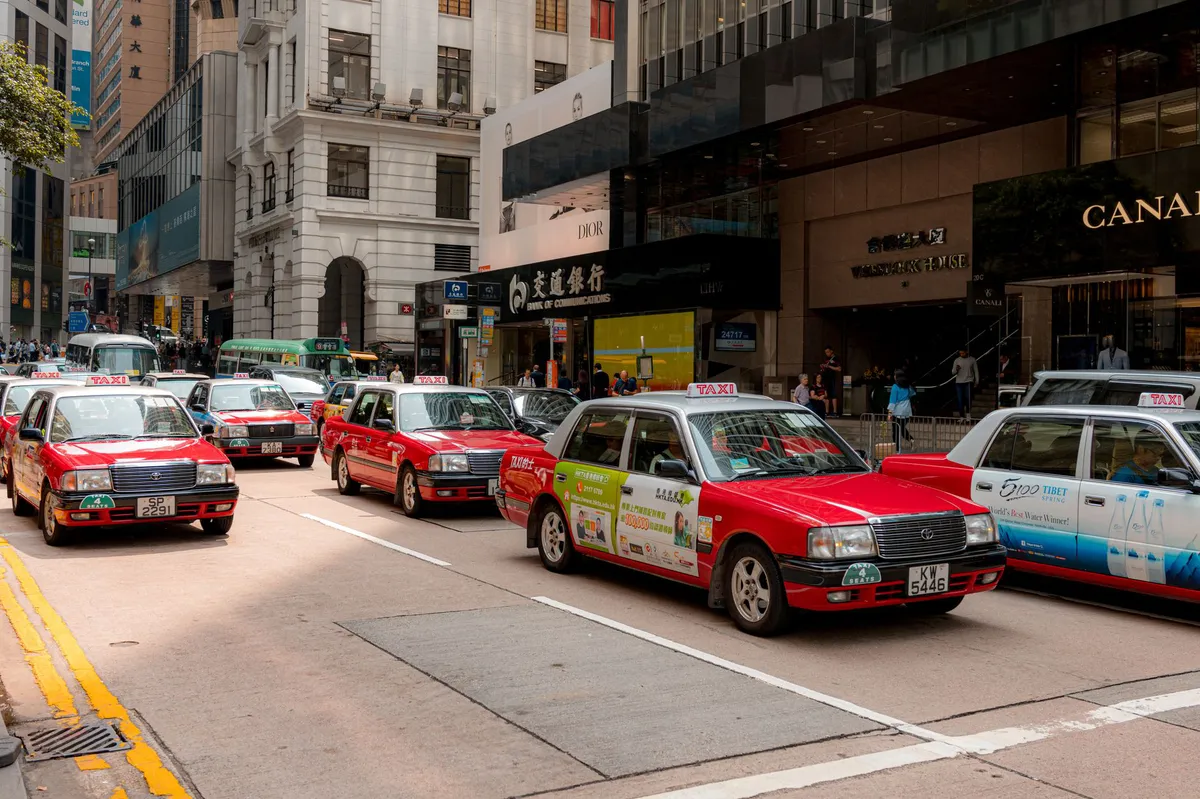 busy urban street with taxis