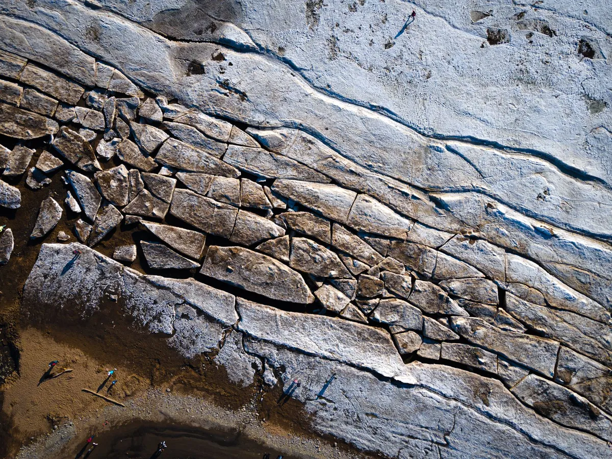 aerial view of earthquake damage