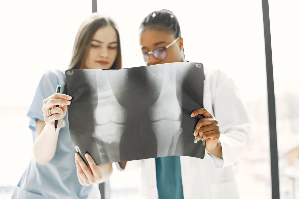 healthcare professionals examining food