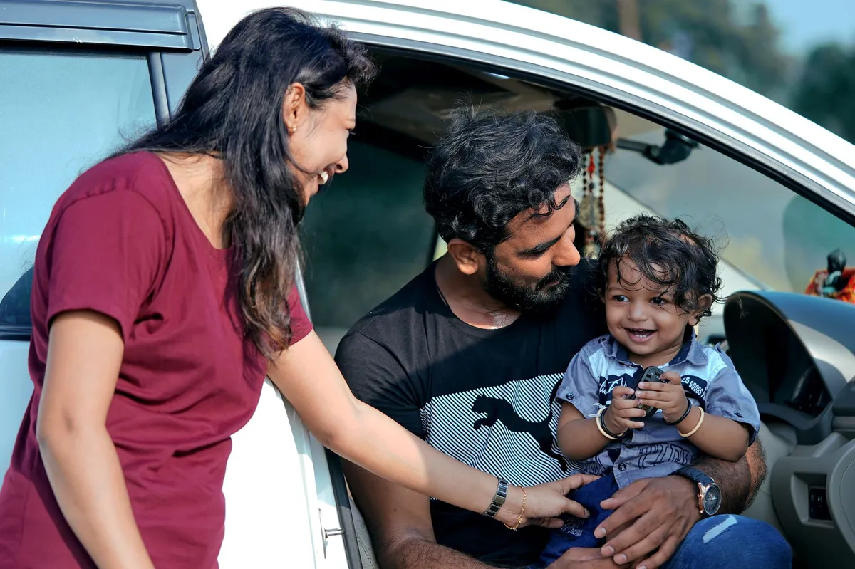 happy family in a car
