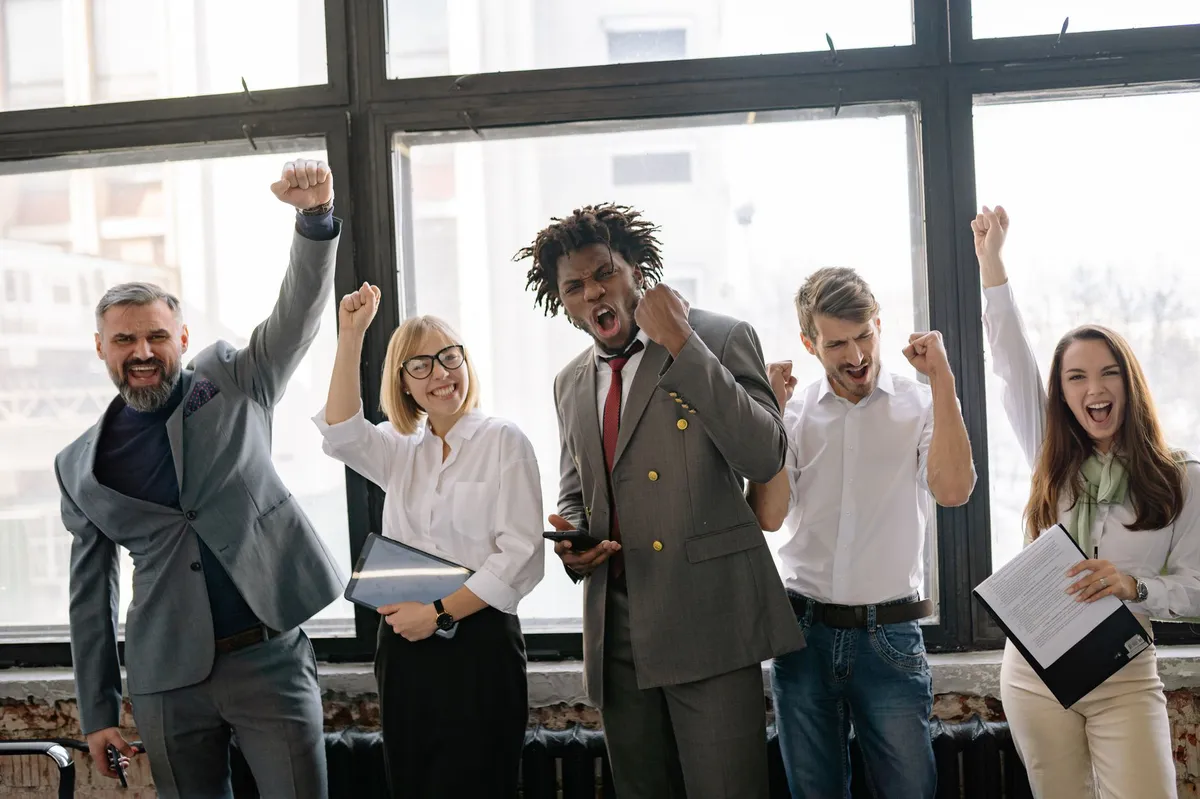 team celebration in office