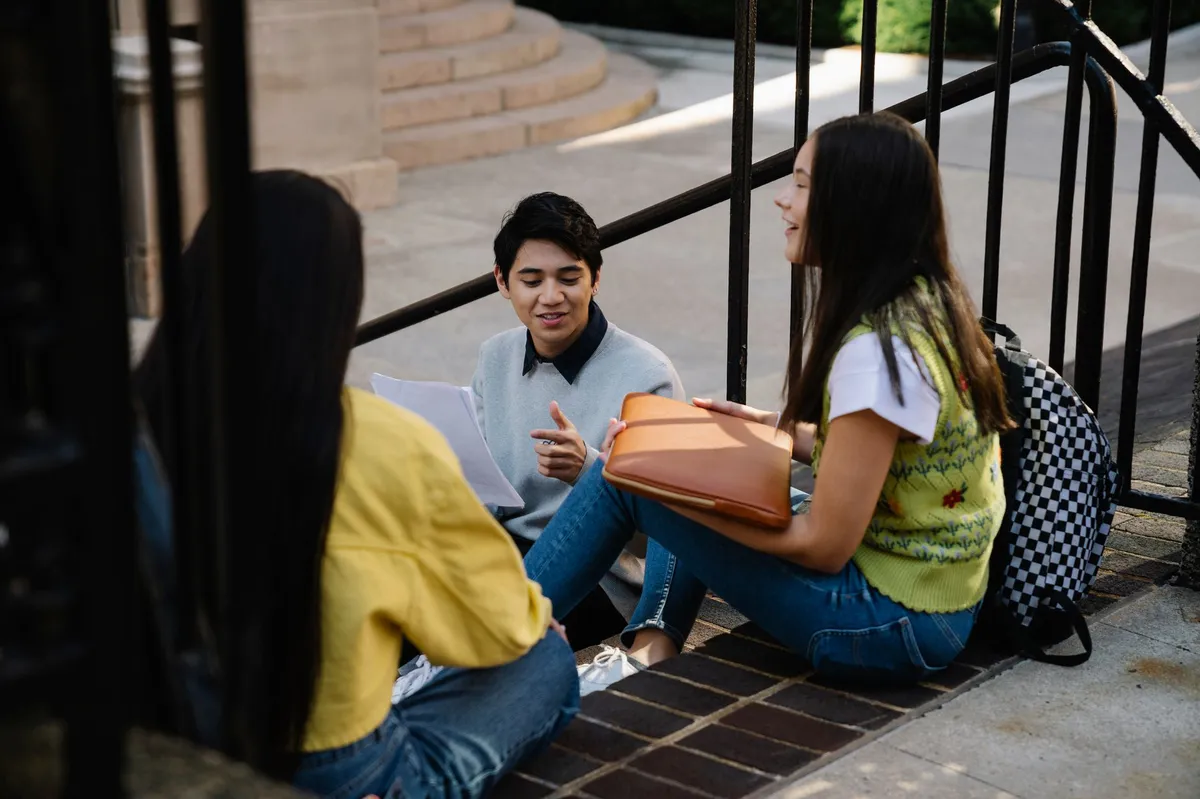 students discussing campus issues