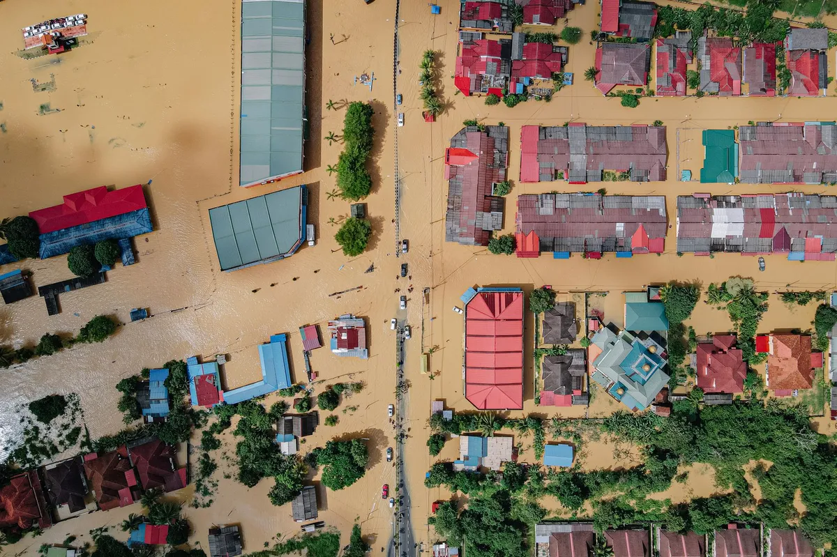 flooded neighborhood aerial view