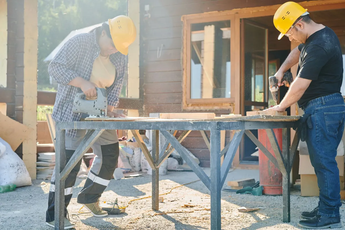skilled workers construction site