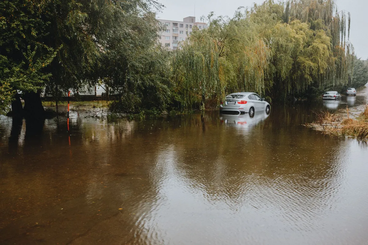 flooded street with cars