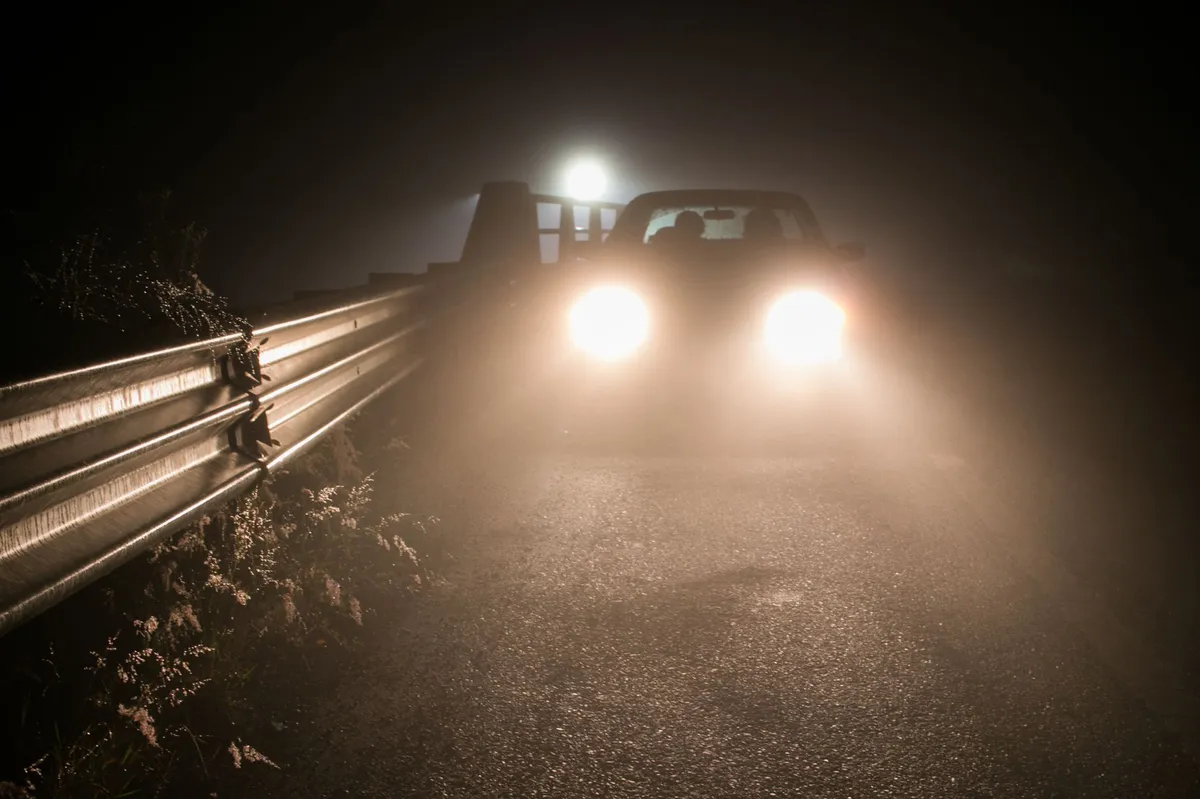 bright car headlights at night