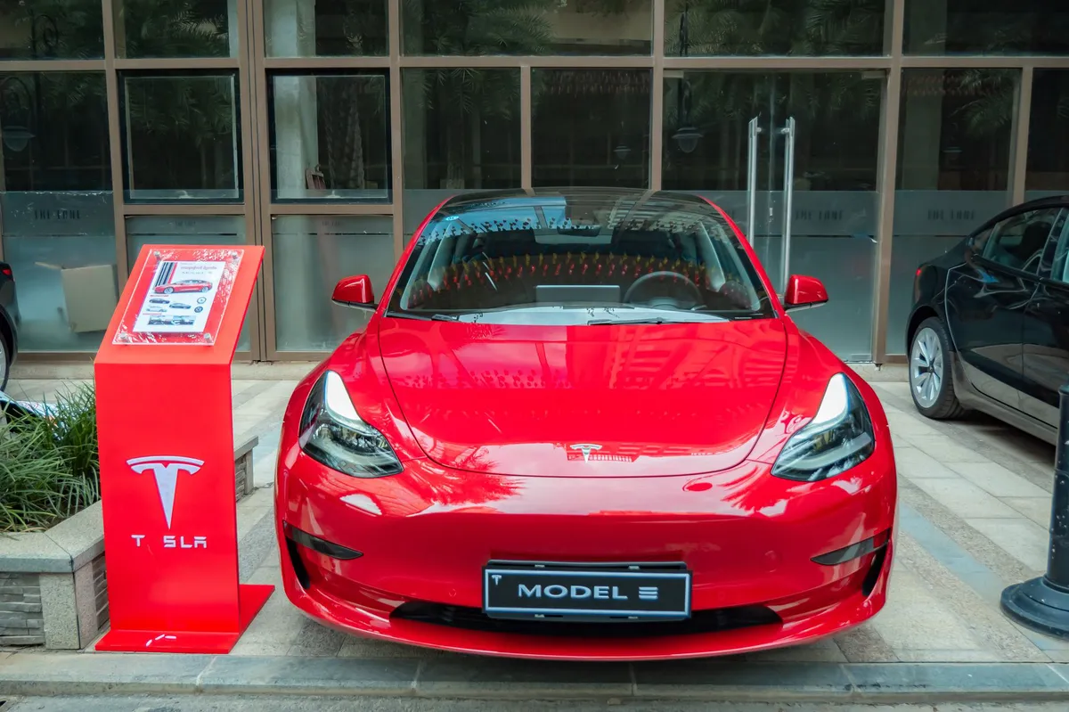 Tesla showroom with cars