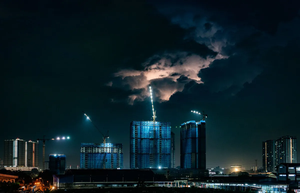 construction site during storm