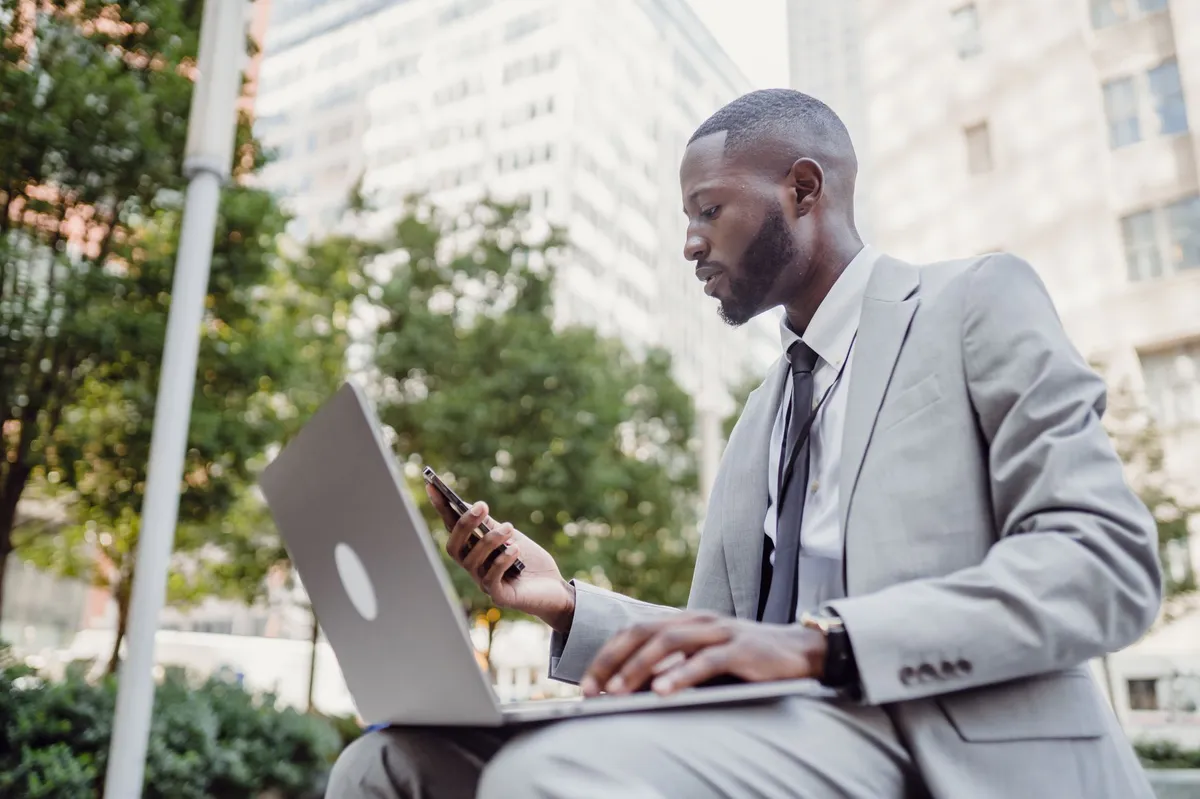 insurance professional using technology