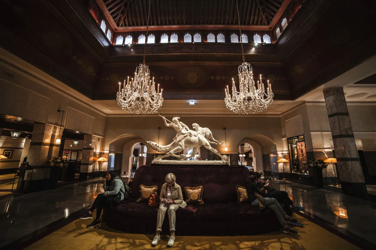 crowded hotel lobby