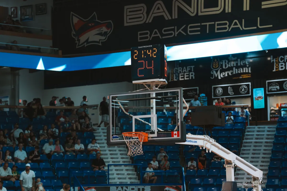 basketball court with scoreboard