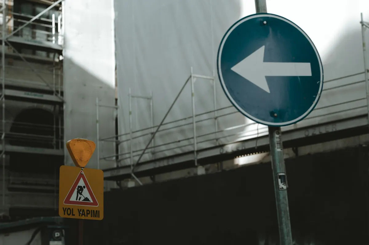 construction site with road signs