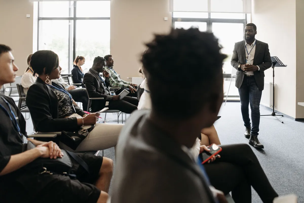 diverse group of professionals in training