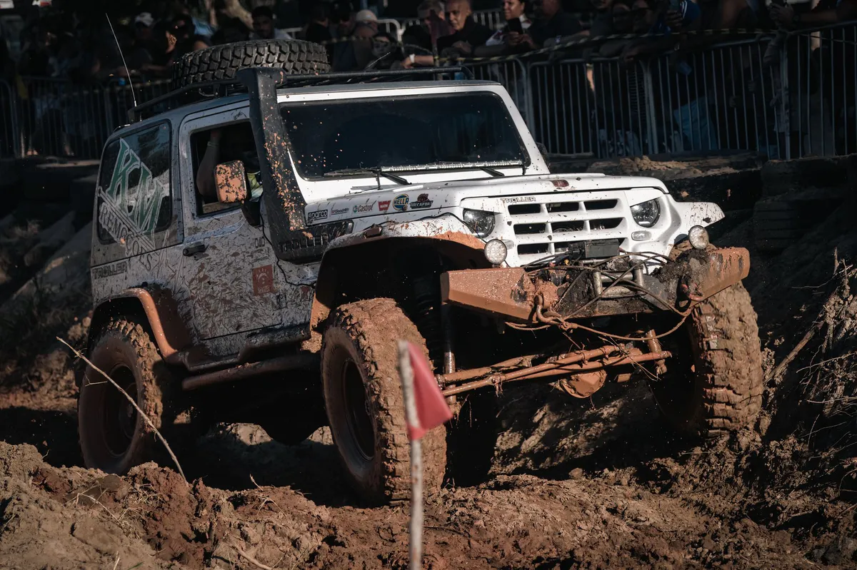 SUV navigating rough terrain